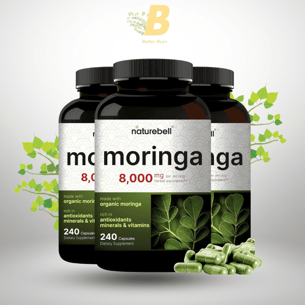 NatureBell Pure Moringa Capsules 8000mg Per Serving - Made with Moringa Powder Organic, 240 Capsules , Green Superfood, Skin Health & Immune Support - Image 2