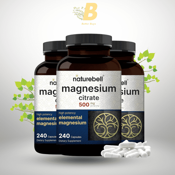 NatureBell Magnesium Citrate 500mg, 240 Capsules | High Purity Elemental Form – Extra Strength | Essential Mineral for Heart, Muscle, & Digestion Support - Image 2