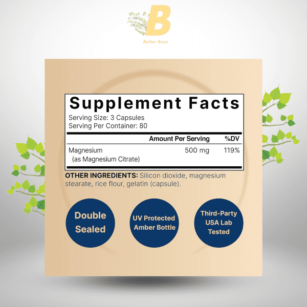 NatureBell Magnesium Citrate 500mg, 240 Capsules | High Purity Elemental Form – Extra Strength | Essential Mineral for Heart, Muscle, & Digestion Support - Image 3