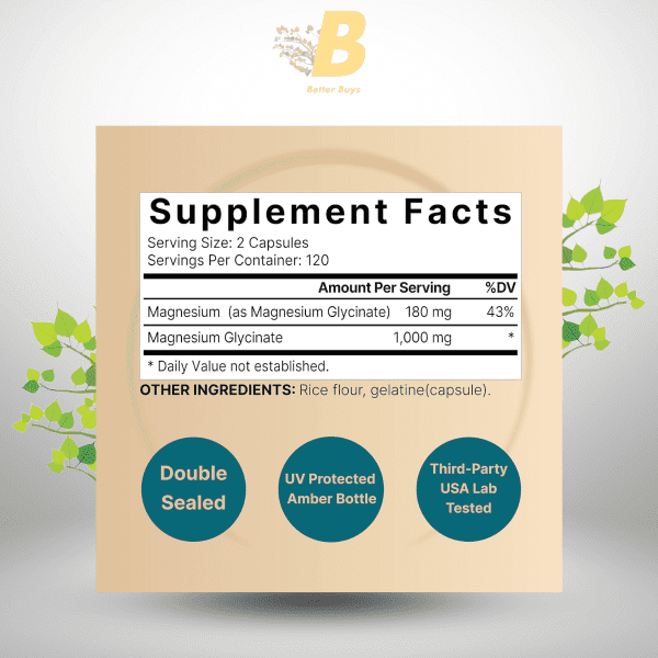 NatureBell Magnesium Glycinate 1,000mg – 240 Capsules Supplement for Energy & Muscle Support - Image 3