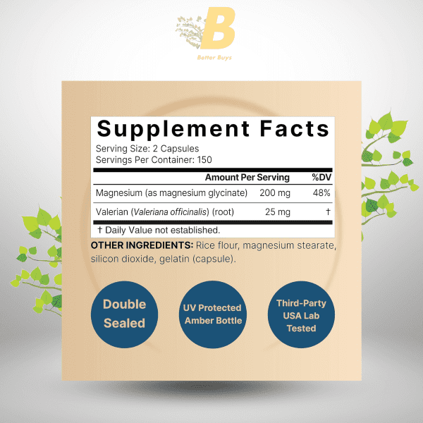 NatureBell Pure Magnesium Glycinate 200mg with Valerian Root – 300 Capsules  Sleep Aid & Magnesium Supplement - Image 3
