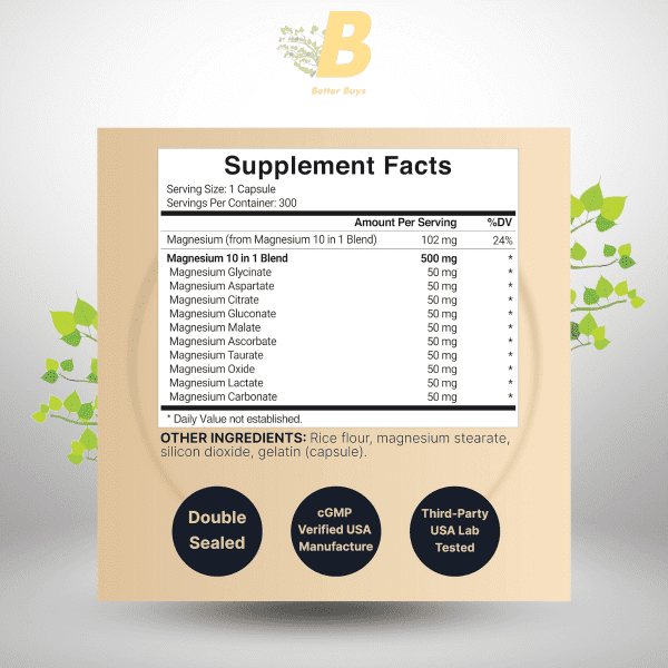 NatureBell Magnesium Complex Supplement 500mg – 300 Capsules  Supports Bone, Heart & Muscle Health - Image 3