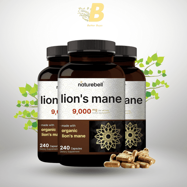 NatureBell Lion’s Mane Mushroom Supplement Capsules 9,000mg 240 caspule – Premium Cognitive & Immune Support - Image 2