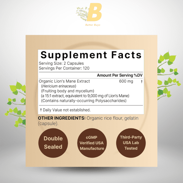 NatureBell Lion’s Mane Mushroom Supplement Capsules 9,000mg 240 caspule – Premium Cognitive & Immune Support - Image 3