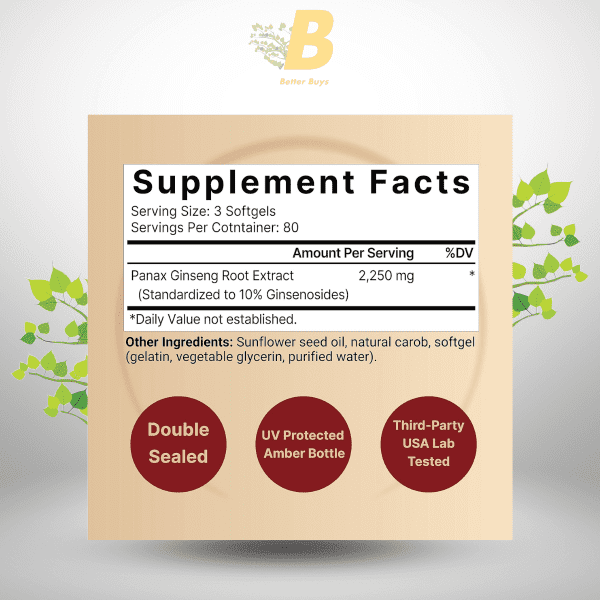 NatureBell Korean Red Ginseng 2,250mg Per Serving, 240 Softgels | Panax Ginseng Root, Standardized to 10% Ginsenosides, Non-GMO, Support Energy, Male Performance, & Immune System - Image 3