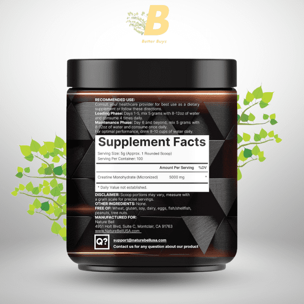 NatureBell Instant Creatine Monohydrate Powder 500 Grams