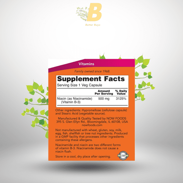 NOW Niacinamide 500mg, Niacinamide supplement in Bangladesh, Original NOW Niacinamide BD, Vitamin B3 capsule Bangladesh, Best supplement in Bangladesh, NOW Foods price in BD