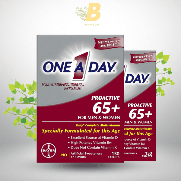 One A Day Proactive 65+, Mens & Womens Multivitamin, Supplement with Vitamin A, C, D, and Zinc to Support Bone Health & Cell Health, Calcium, Folic Acid, Tablet 150 Count - Image 2