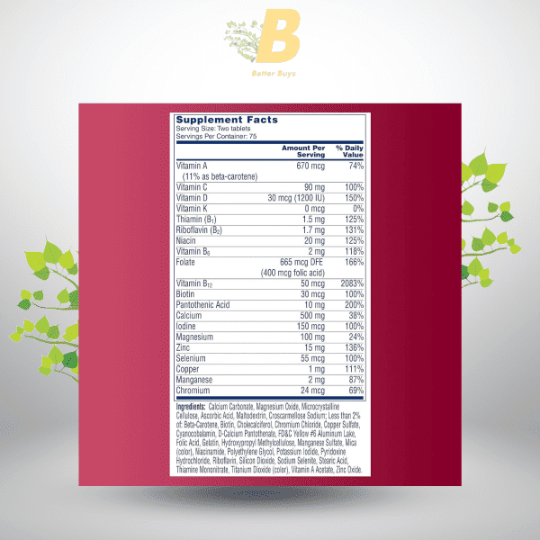 One A Day Proactive 65+, Mens & Womens Multivitamin, Supplement with Vitamin A, C, D, and Zinc to Support Bone Health & Cell Health, Calcium, Folic Acid, Tablet 150 Count - Image 3