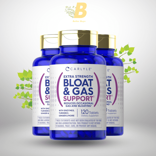 Carlyle Bloat & Gas Support for Men & Women | 120 Tablets | Extra Strength Pills | Supplement with Enzymes, Turmeric, Ginger & More | Non-GMO & Vegetarian Formula - Image 2