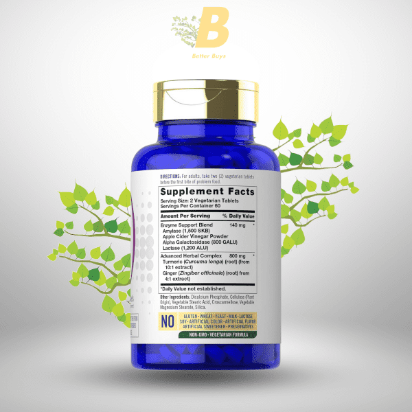 Carlyle Bloat & Gas Support for Men & Women | 120 Tablets | Extra Strength Pills | Supplement with Enzymes, Turmeric, Ginger & More | Non-GMO & Vegetarian Formula - Image 3