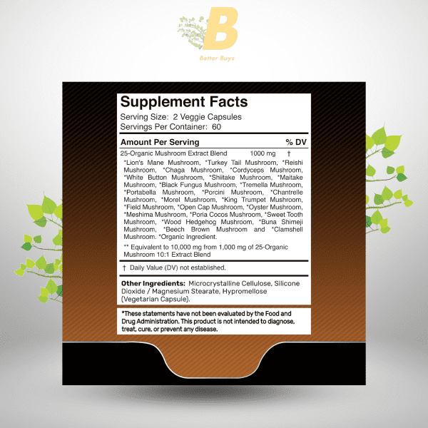 Wellness Labs Mushroom Supplement Capsules 10:1 Extract, Mushroom Complex Capsules 1000mg, Lions Mane Supplement with Turkey Tail, Cordyceps, Reishi - 120 Count - Image 3