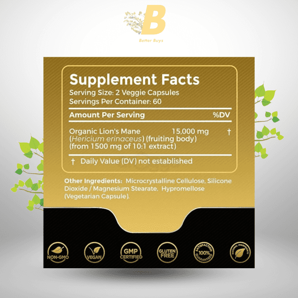 Wellness LabsRX Organic Lion’s Mane (15,000 mg) – 120  capsules - Image 3