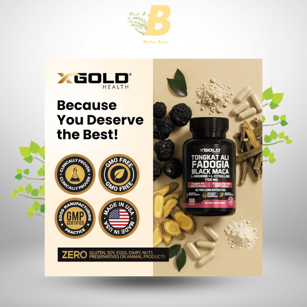 X Gold Health Tongkat Ali, Fadogia Agrestis, Black Maca, L-Arginine & L-Citrulline 120 Capsule - Image 4