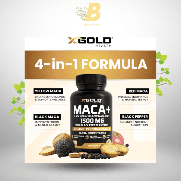 X Gold Health Organic Maca Root Powder Capsules 1500mg with Black | Red & Yellow Peruvian Maca Root Extract Gelatinized 120 capsule - Image 4