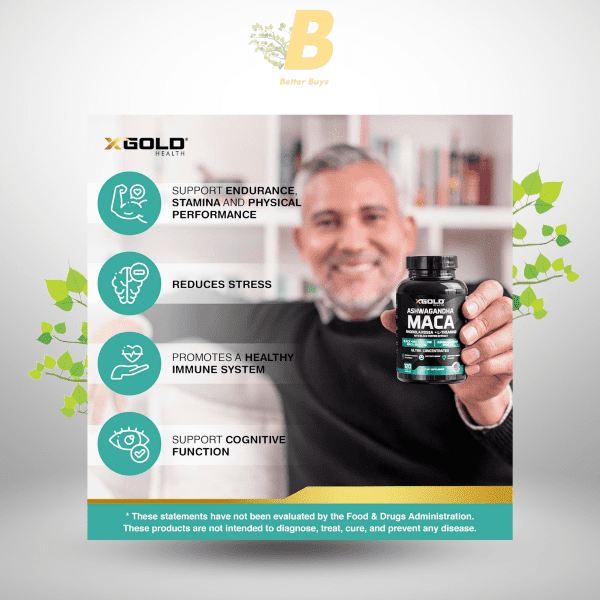 X Gold Ashwagandha 5,000mg + Maca Root Black, Red, Yellow 4,000mg, Rhodiola & L-Theanine: 30:1 Extract Ashwagandha Capsules, 20:1 Extract Maca Root ,120 Capsules - Image 4
