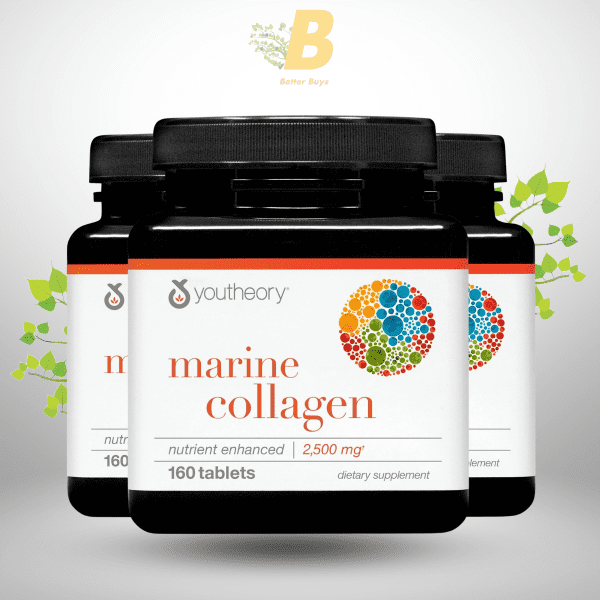 Youtheory Marine Collagen - 2,500 mg Hydrolyzed Collagen - Supports Skin* - Fish-Sourced Supplement with Vitamin C, A, E, B6, B12 & More  - 160 Tablets - Image 2