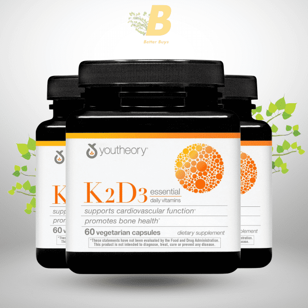 Youtheory K2D3 - Bone & Heart Health Support - Combines Vitamin D3 & Vitamin K2 - Dairy, Soy & Gluten Free - 60 Vegetarian Capsules - Image 2