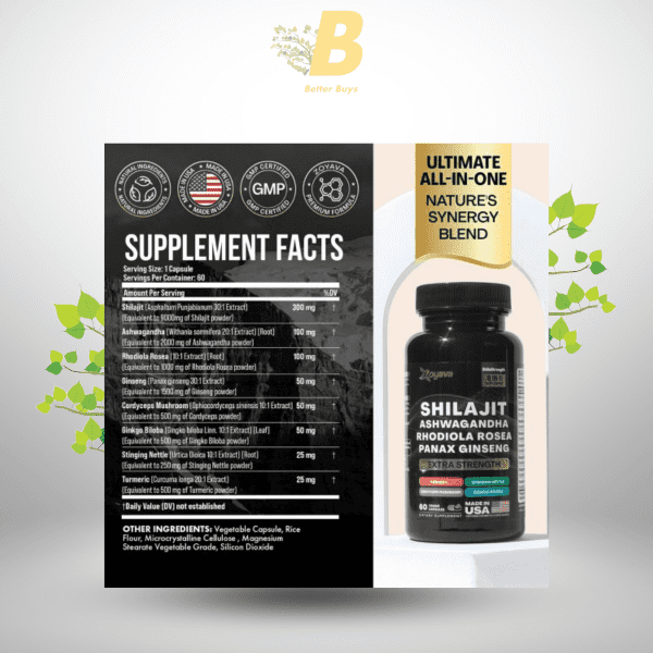Zoyava Shilajit Ashwagandha Panax Ginseng (15,250 mg) – 60 veggie capsules - Image 3