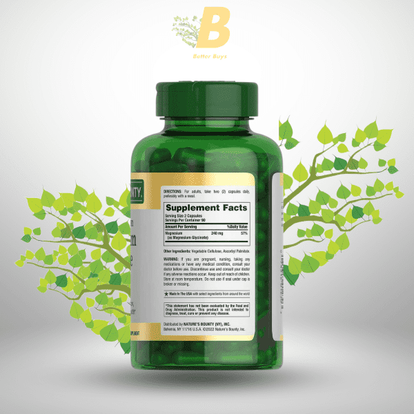 Nature's Bounty High Absorption Magnesium Glycinate 240mg 180 Capsules - Image 3