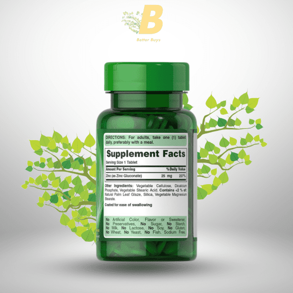 Puritan's Pride Zinc Gluconate 25mg 100 Caplets - Image 3