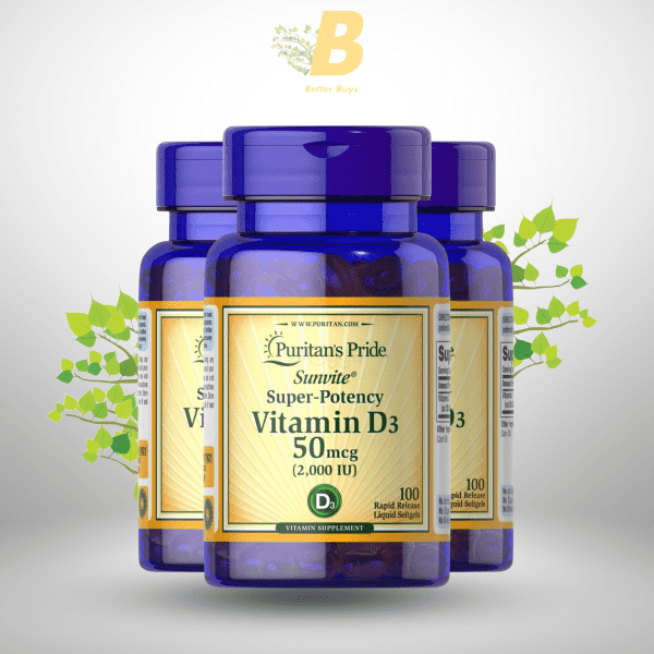 Puritan’s Pride Vitamin D3 50 mcg (2000 IU) 100 Capsules - Image 2