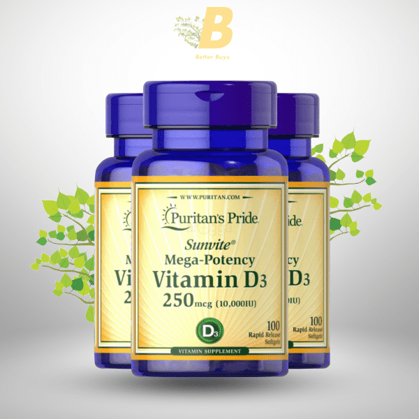 Puritan's Pride Sunvite Mega-Potency Vitamin D3 250 mcg (10,000 IU) 100 Softgels - Image 2