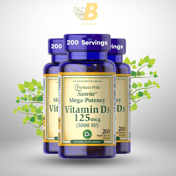 Puritan's Pride Vitamin D3 5000 IU 200 or 100 Softgels - Image 2