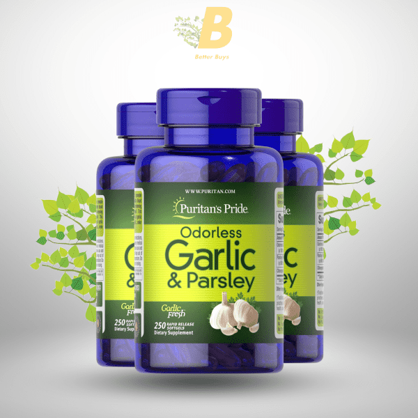 Puritan's Pride Odorless Garlic & Parsley 500 mg / 100 mg 250 Softgels - Image 2
