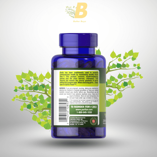 Puritan's Pride Odorless Garlic & Parsley 500 mg / 100 mg 250 Softgels - Image 4