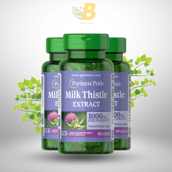 Puritan's Pride Milk Thistle 4:1 Extract 1000 mg (Silymarin) 100 & 180 Capsules - Image 2