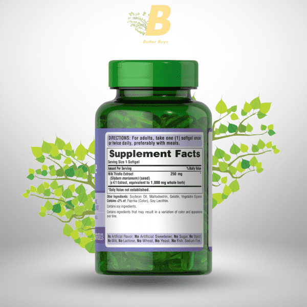 Puritan's Pride Milk Thistle 4:1 Extract 1000 mg (Silymarin) 100 & 180 Capsules - Image 5