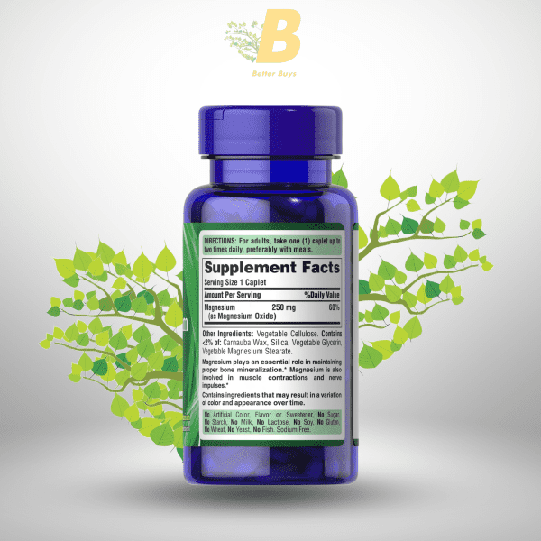 Puritan's Pride Magnesium 250 mg 100 Caplets - Image 3