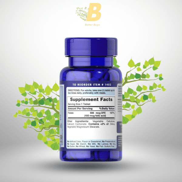 Puritan's Pride Folic Acid 400mcg 250 Tablets - Image 4