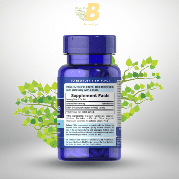 Puritan's Pride DHEA 25mg 100 Tablets - Image 3