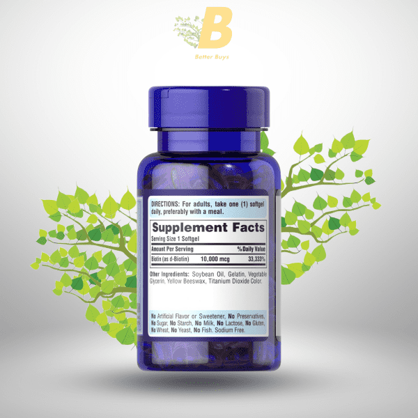 Puritan's Pride Biotin 10,000mcg 100 Softgels - Image 3