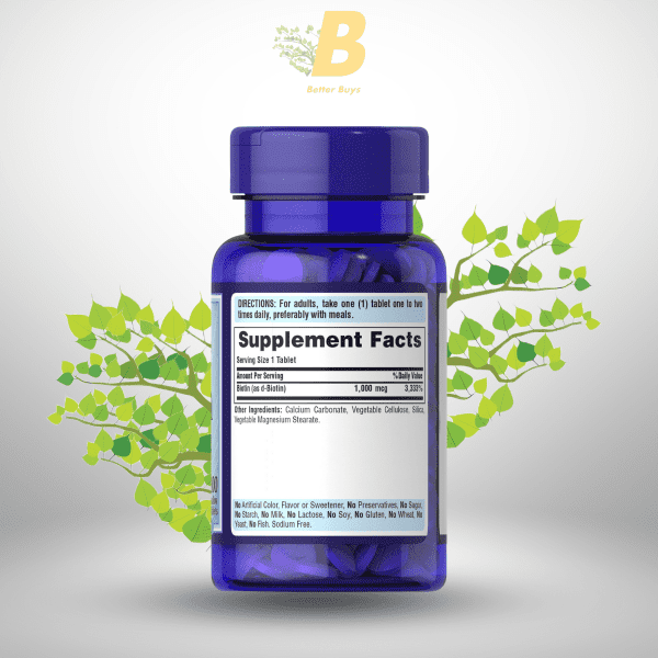 Puritan's Pride Biotin 1000mcg 100 Coated Tablets - Image 3