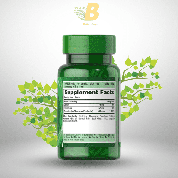 Puritans Pride Chromium Picolinate 500 Mcg Yeast Free, 100 Count - Image 3