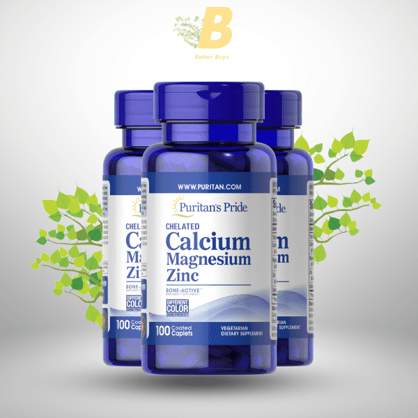 Puritan's Pride Calcium Magnesium Zinc Caplets 100 Count - Image 2
