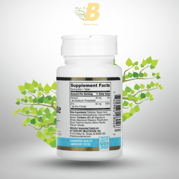 21st Century HealthCare Zinc Citrate Tablets 50mg, 60 Count - Image 3