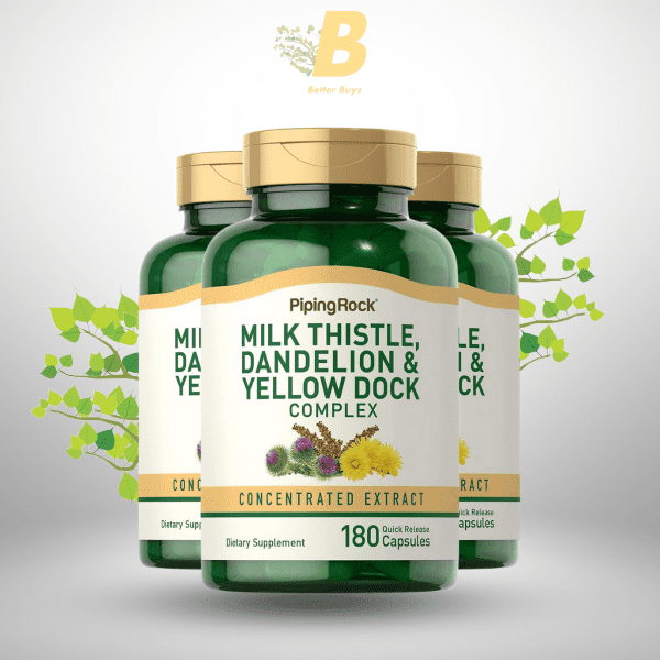 Piping Rock Milk Thistle, Dandelion & Yellow Dock | 180 Capsules | Concentrated Extract Complex | Non-GMO, Gluten Free Supplement - Image 2