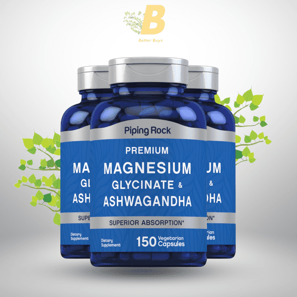 Piping Rock Magnesium Glycinate and Ashwagandha | 150 Capsules | Premium Complex Formula | Vegetarian Supplement | Non-GMO, Gluten Free - Image 2