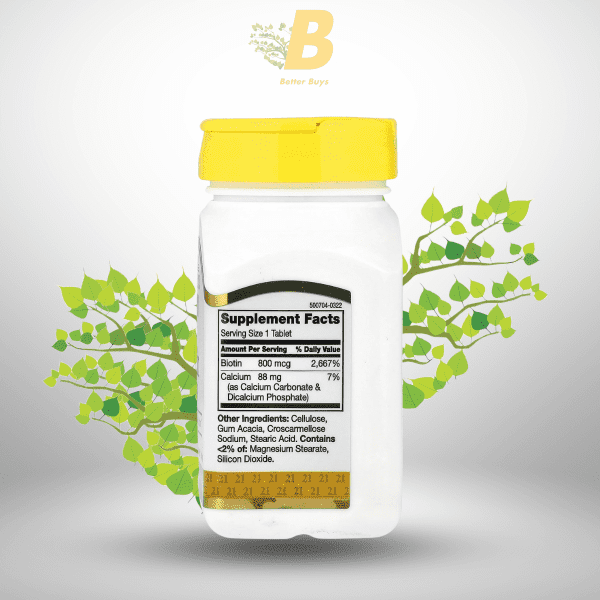 21st Century Biotin - 800mcg - 110 Easy Swallow Tablets - Image 3