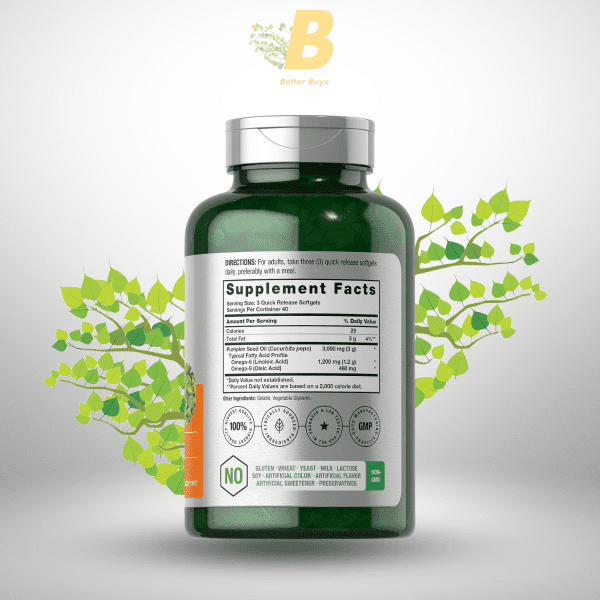 Horbaach Pumpkin Seed Oil - 3000mg - 120 Softgels - Image 3