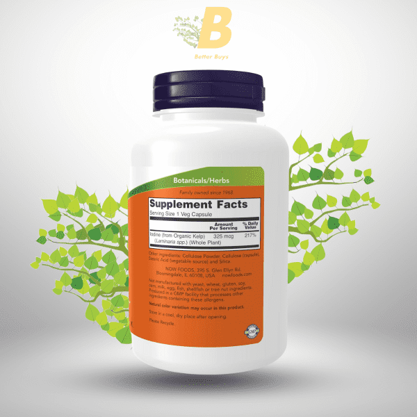 NOW Supplements, Kelp 325 mcg of Natural Iodine, Supports Healthy Thyroid Function*, Super Green, 250 Veg Capsules - Image 3