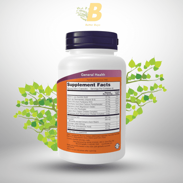 NOW Foods Supplements, Joint Support™ with Glucosamine, Boswellin® and Sea Cucumber, 90 Capsules - Image 3