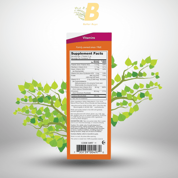 NOW Supplements, Instant Energy B-12 (2,000 mcg of B-12 per packet), Cellular Energy Boost*, 75 Packets - Image 3