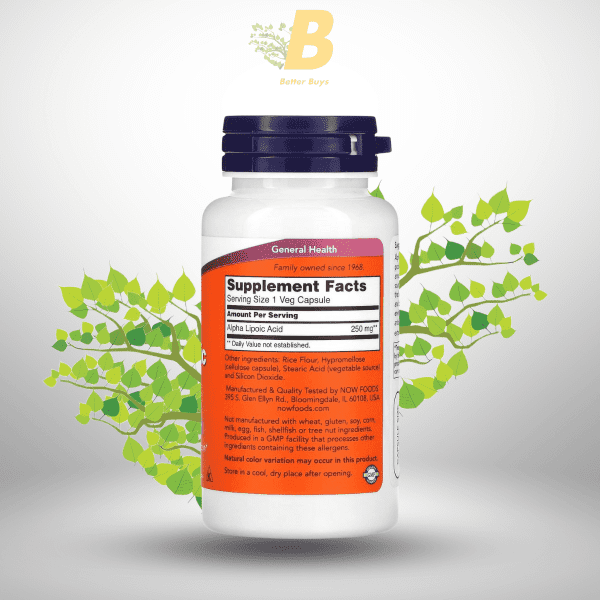 NOW Alpha Lipoic Acid - 250mg - 60 Veg Capsules - Image 3