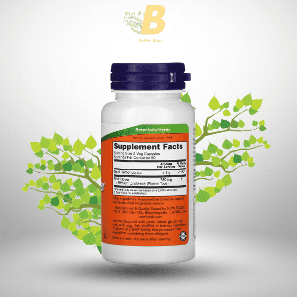 NOW Red Clover - 375mg - 100 Veg Capsules - Image 3