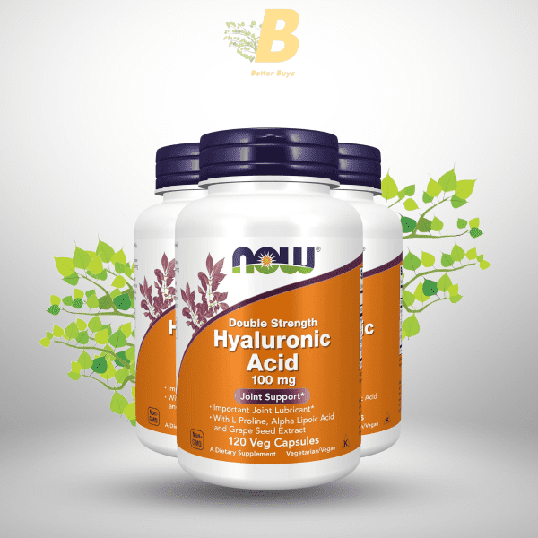 NOW Foods Supplements, Hyaluronic Acid 100 mg, Double Strength with L-Proline, Alpha Lipoic Acid and Grape Seed Extract, 120 Veg Capsules - Image 2